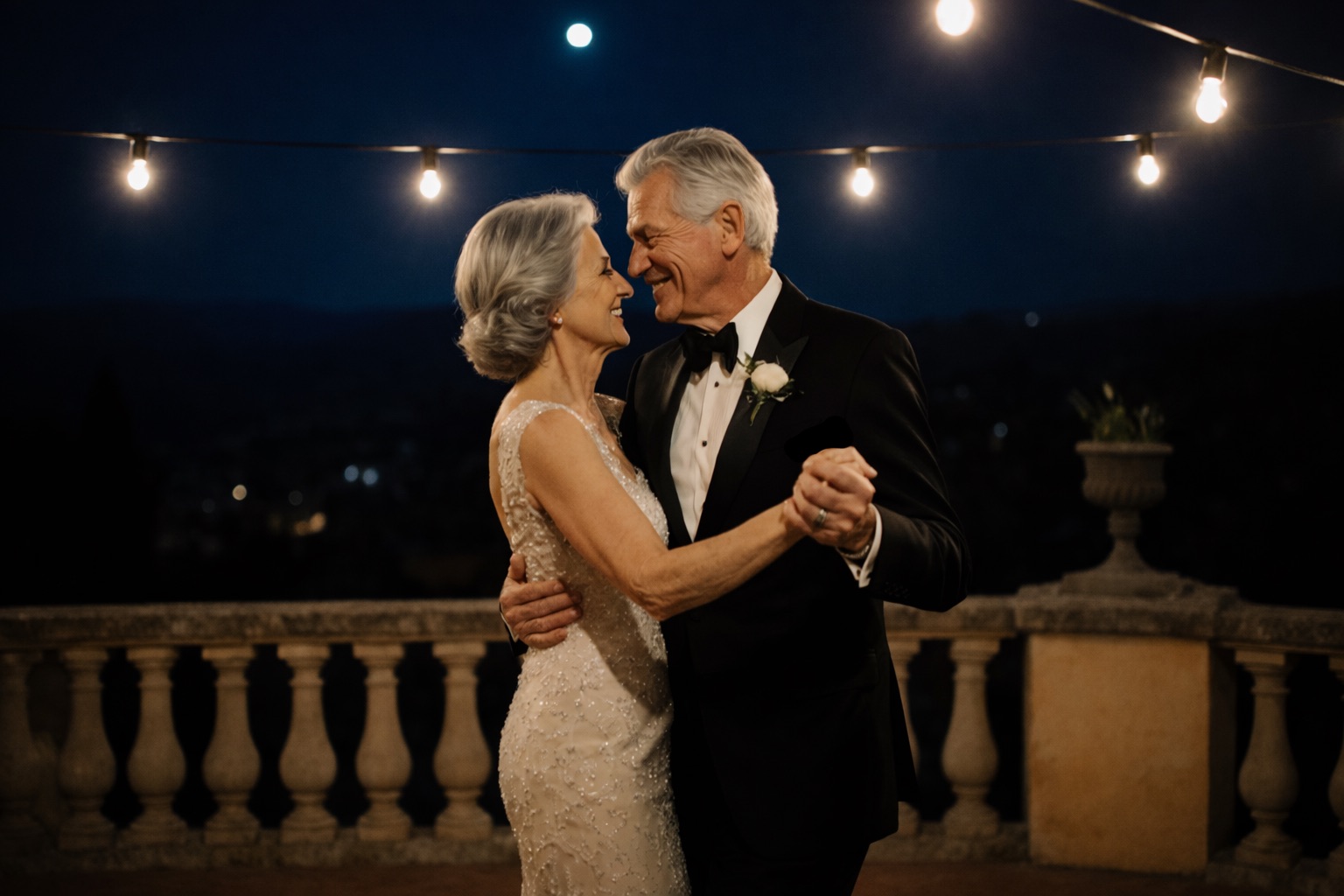 Couple celebrating milestone anniversary at luxury destination